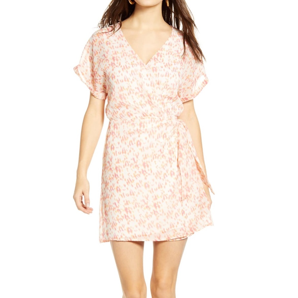 NWT All in Favor White Wrap dress w subtle print